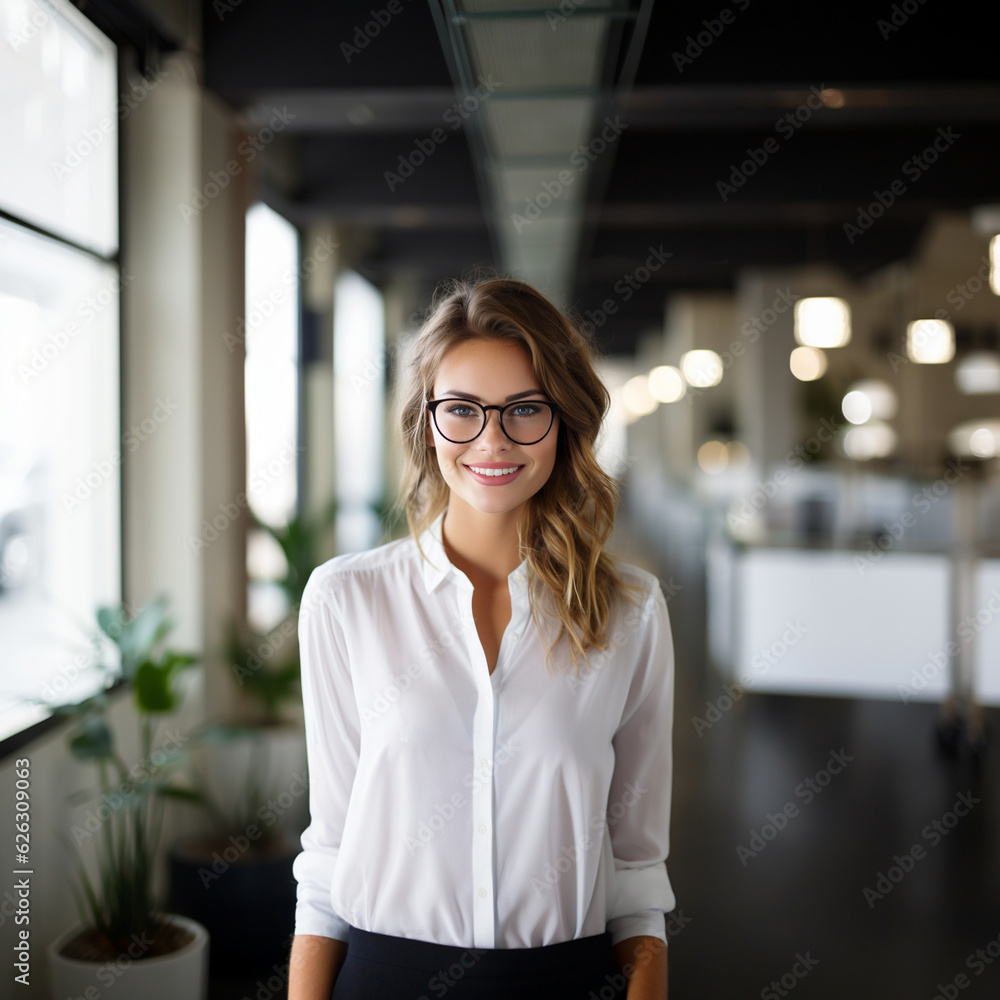 Fototapeta premium photo portrait of a smiling business woman, confident businesswoman, business person 