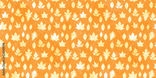 Autumn leaves seamless pattern, vector watercolor fall illustration. Red, yellow, and brown leaf background.