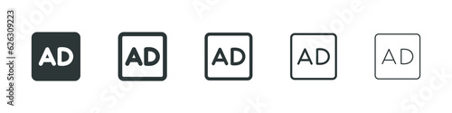 ad icon button. advertising icon - advertisement badge icon. vector web mobile app ui icons set