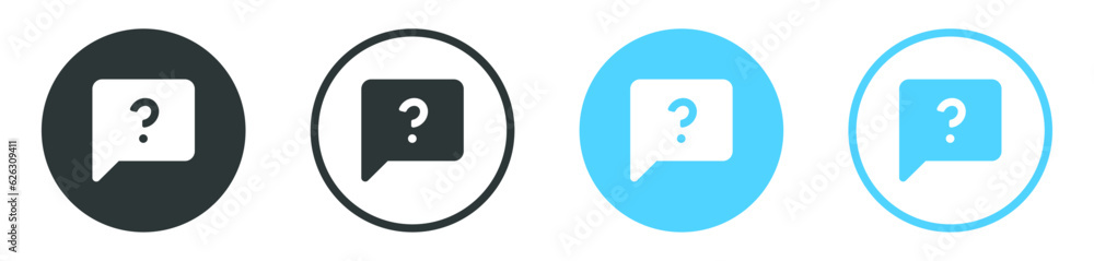 Question mark icon in speech bubble. Ask, support, help, faq, icon, sign, symbol - Chat question icon button. vector web app ui icons set Question mark icon in speech bubble. Ask, support, help, faq, icon, sign, symbol - Chat question icon button. vector web app ui icons set