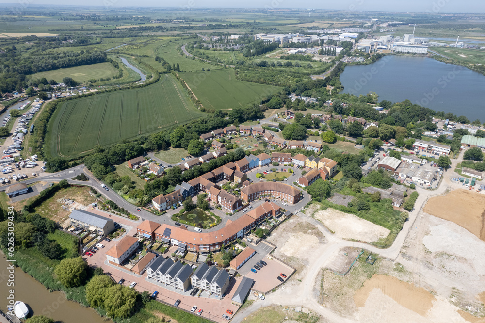 Fototapeta premium Drone aerial scenery of Sandwich village in Kent United Kingdom. Top view scenery of villages