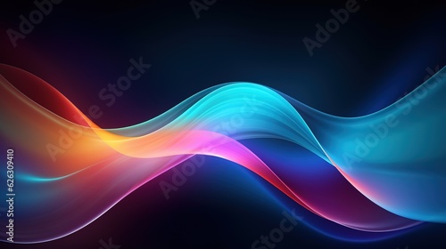 Colorful abstract wave on dark background, blue, magenta and pink liquid swirl with neon light 3d shape illustration for presentation brochure, booklet, poster design Generative AI