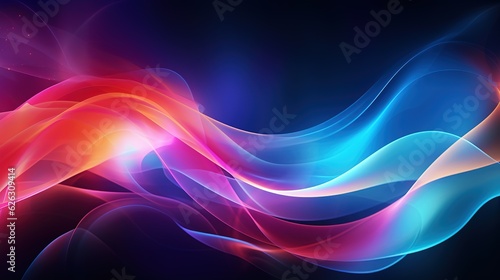 Colorful abstract wave on dark background, blue, magenta and pink liquid swirl with neon light 3d shape illustration for presentation brochure, booklet, poster design Generative AI