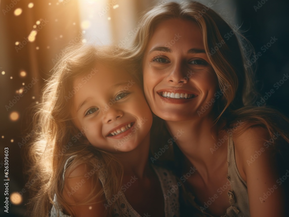 Happy Mother's Day. Mather and daughter smiling happily. Generative AI Happy Mother's Day. Mather and daughter smiling happily. Generative AI