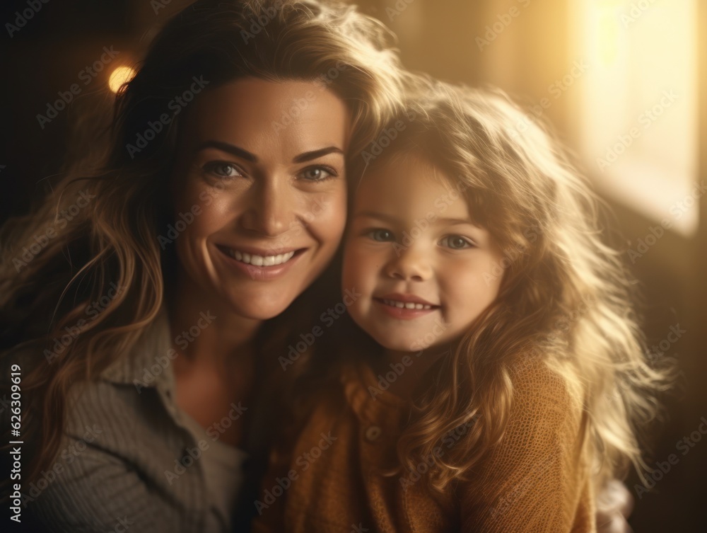 Happy Mother's Day. Mather and daughter smiling happily. Generative AI Happy Mother's Day. Mather and daughter smiling happily. Generative AI