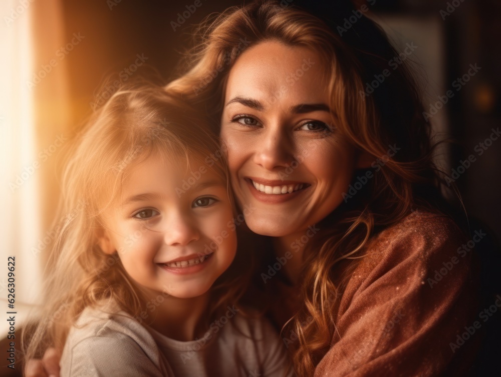 Happy Mother's Day. Mather and daughter smiling happily. Generative AI Happy Mother's Day. Mather and daughter smiling happily. Generative AI
