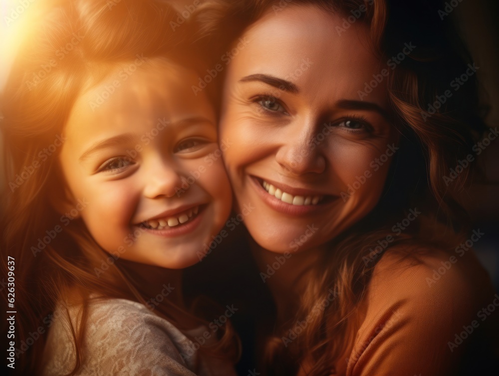 Happy Mother's Day. Mather and daughter smiling happily. Generative AI Happy Mother's Day. Mather and daughter smiling happily. Generative AI