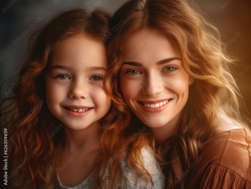 Happy Mother's Day. Mather and daughter smiling happily. Generative AI Happy Mother's Day. Mather and daughter smiling happily. Generative AI