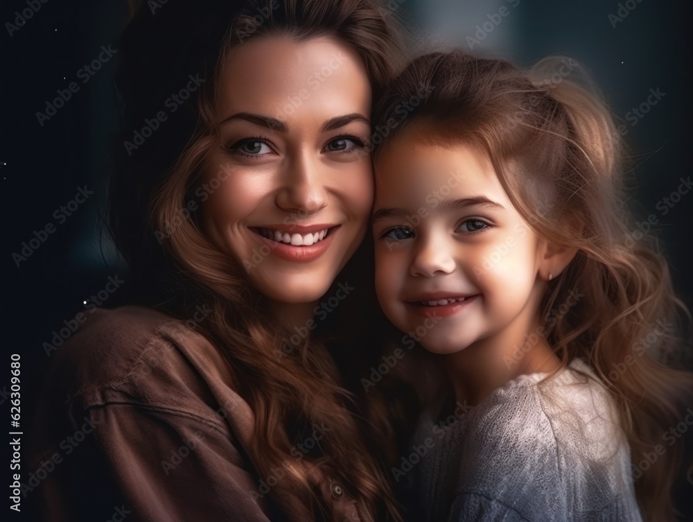 Happy Mother's Day. Mather and daughter smiling happily. Generative AI Happy Mother's Day. Mather and daughter smiling happily. Generative AI