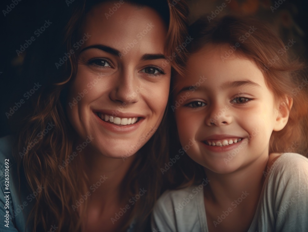 Happy Mother's Day. Mather and daughter smiling happily. Generative AI Happy Mother's Day. Mather and daughter smiling happily. Generative AI