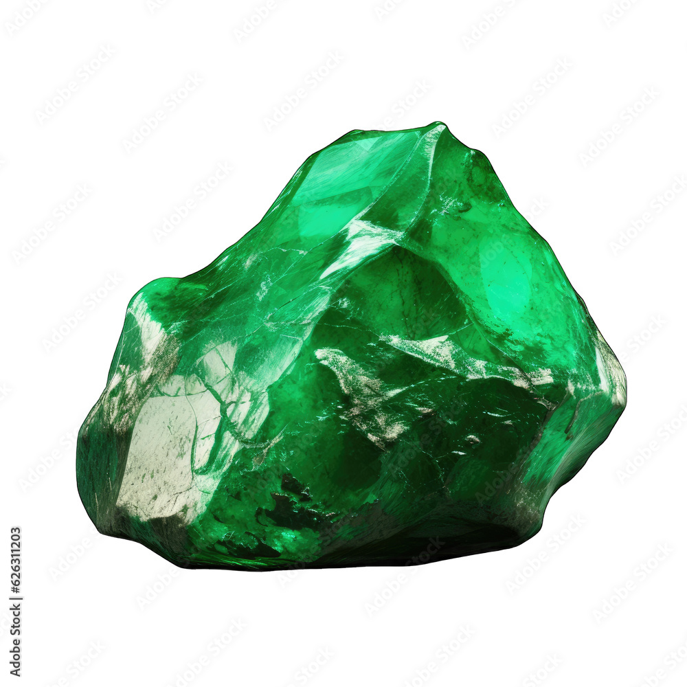A green rock on a white surface A green rock on a white surface