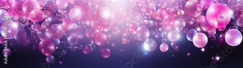 Banner with abstract festive pink shiny bubble background. Copy space. Generative AI