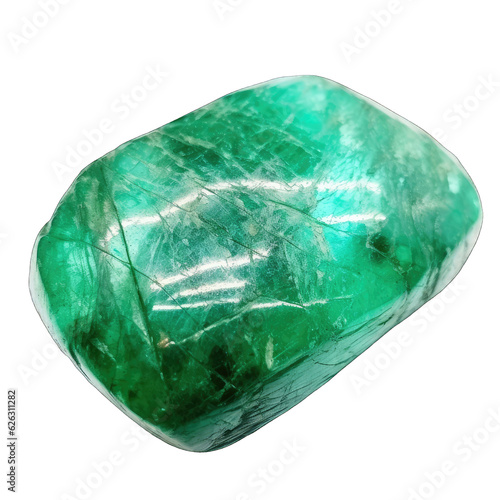A large green stone on a white surface
