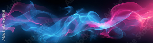 Abstract banner with blue smoke on dark background. Generative AI