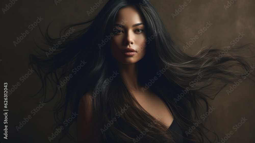 Beautiful model woman with long hairstyle. Care and beauty hair products. Generative AI Beautiful model woman with long hairstyle. Care and beauty hair products. Generative AI