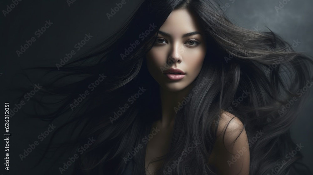 Beautiful model woman with long hairstyle. Care and beauty hair products. Generative AI Beautiful model woman with long hairstyle. Care and beauty hair products. Generative AI