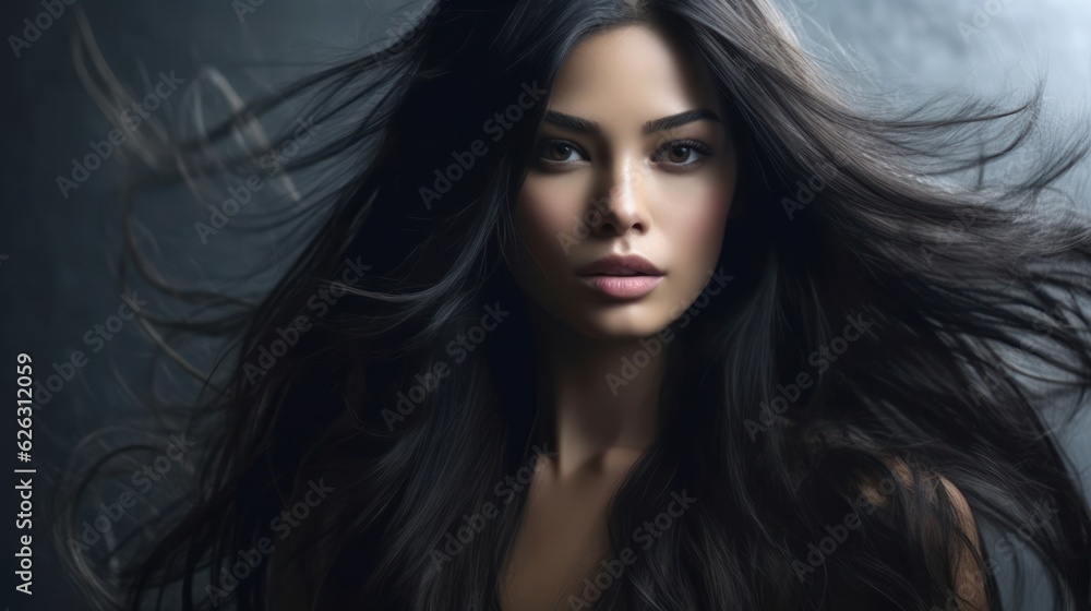 Beautiful model woman with long hairstyle. Care and beauty hair products. Generative AI Beautiful model woman with long hairstyle. Care and beauty hair products. Generative AI