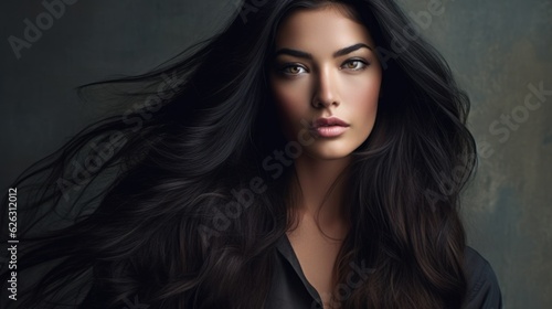 Beautiful model woman with long hairstyle. Care and beauty hair products. Generative AI