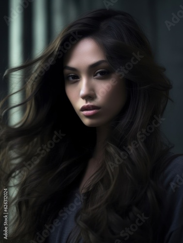 Beautiful model woman with long hairstyle. Care and beauty hair products. Generative AI