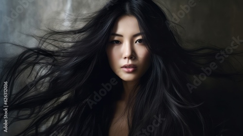 Beautiful model woman with long hairstyle. Care and beauty hair products. Generative AI