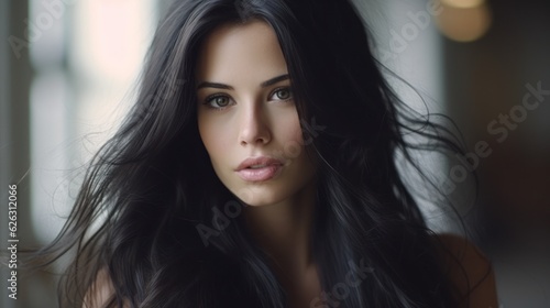 Beautiful model woman with long hairstyle. Care and beauty hair products. Generative AI