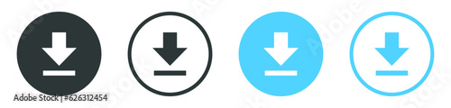download icon button, arrow down icon symbol - save folder file icon, import file document or data storage icon button