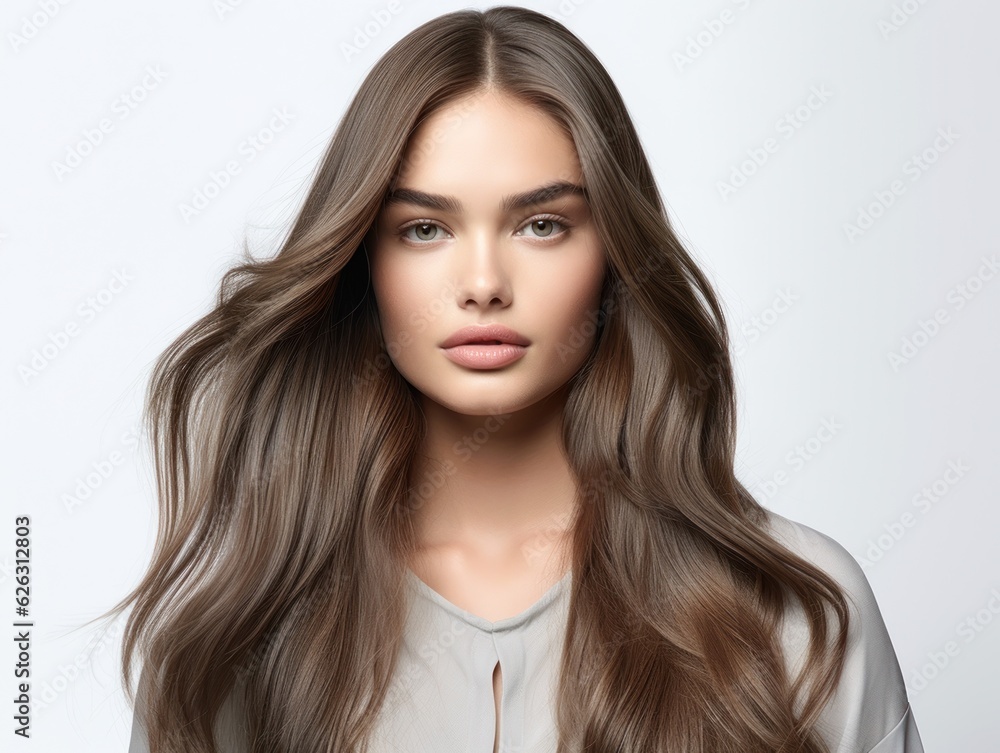 Beautiful model woman with long hairstyle. Care and beauty hair products. Generative AI Beautiful model woman with long hairstyle. Care and beauty hair products. Generative AI