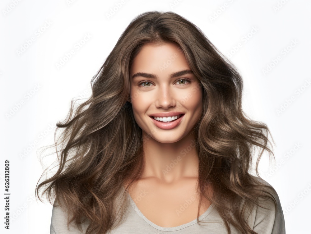 Beautiful model woman with long hairstyle. Care and beauty hair products. Generative AI