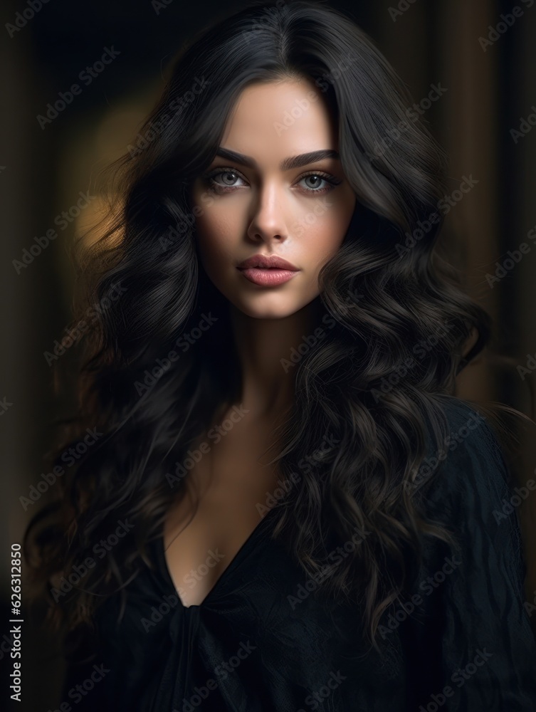 Beautiful model woman with long hairstyle. Care and beauty hair products. Generative AI