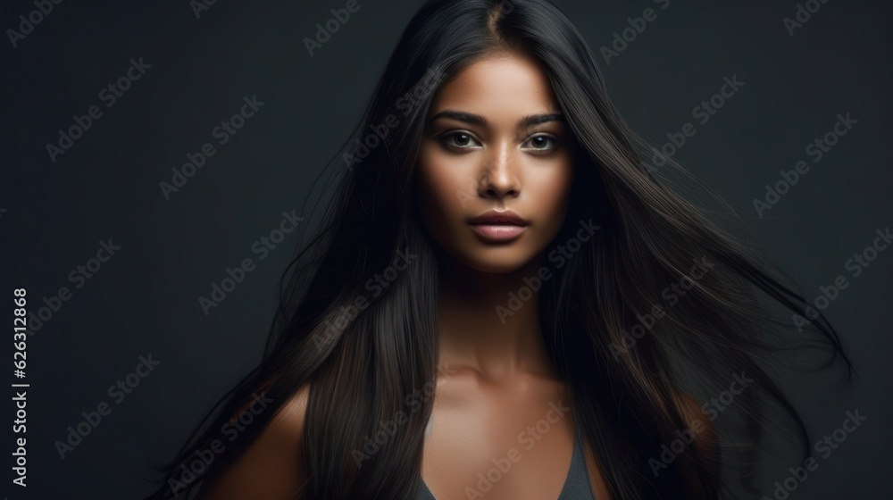 Beautiful model woman with long hairstyle. Care and beauty hair products. Generative AI