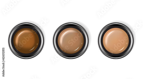 Realistic color shades Palette for foundation. Make up cosmetic for banner, poster. Liquid foundation background with cream tube. Vector illustration EPS 10.