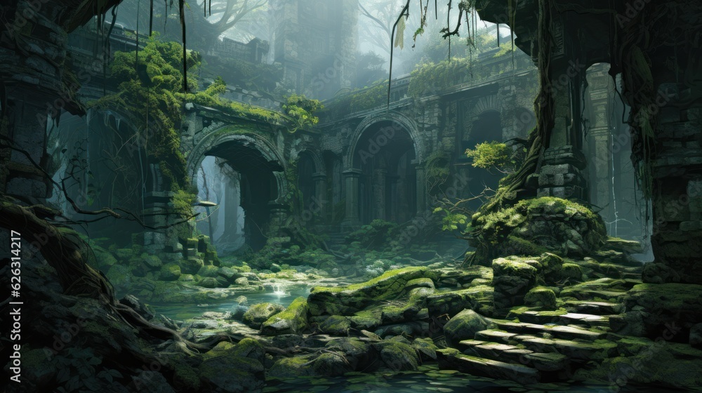 Naklejka premium Fantasy Ruins Game Artwork