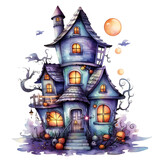 Haunted House Halloween Watercolor