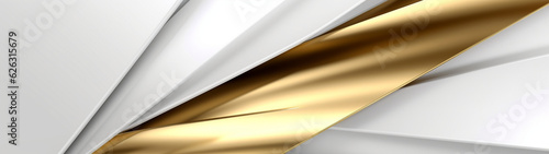 Abstract minimalist banner with gold and white wave background. Generative AI