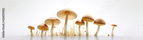 Banner with mushrooms on isolated white background. Generative AI