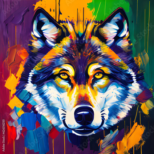 olpntng style, Wolves
, oil painting, heavy strokes, paint dripping photo