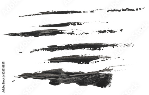 Grunge black watercolor hand painted brush strokes isolated on white  clipping path 