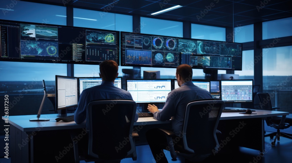 Network operations center ( NOC) with technicians monitoring network traffic, troubleshooting issues, and ensuring network performance Network operations center ( NOC) with technicians monitoring network traffic, troubleshooting issues, and ensuring network performance
