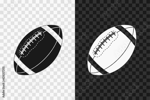 American football ball silhouette icon, high quality vector glyph sign. Rugby symbol isolated on dark and light transparent backgrounds.