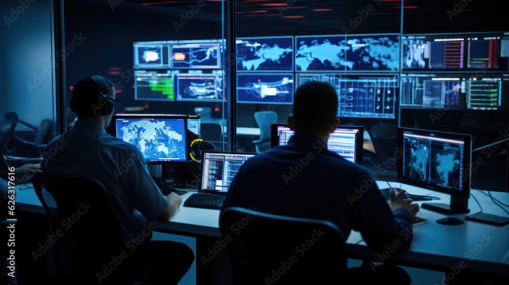 Network operations center ( NOC) with technicians monitoring network traffic, troubleshooting issues, and ensuring network performance Network operations center ( NOC) with technicians monitoring network traffic, troubleshooting issues, and ensuring network performance