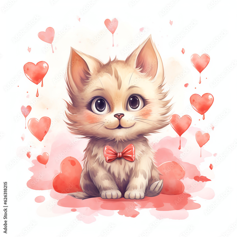 watercolor drawing of a cute kitten on a white background, Al Generation watercolor drawing of a cute kitten on a white background, Al Generation