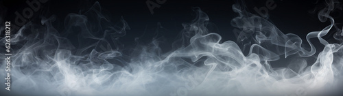 Banner with white smoke on isolated black background. Generative AI 