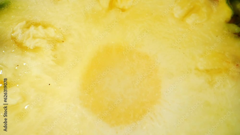 Mesmerizing macro video of a Pineapple Slice, captured with a probe lens. Witness the intricate textures and vibrant colors in this juicy tropical delight. Fruit concept. Pineapple background
Mesmerizing macro video of a Pineapple Slice, captured with a probe lens. Witness the intricate textures and vibrant colors in this juicy tropical delight. Fruit concept. Pineapple background