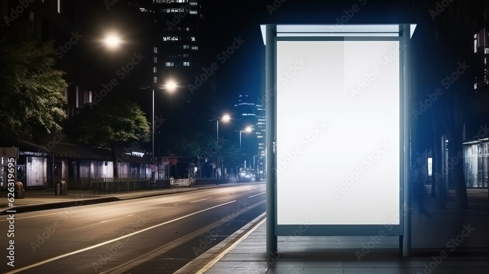 Advertising luminous billboard screen on the night street of the city.