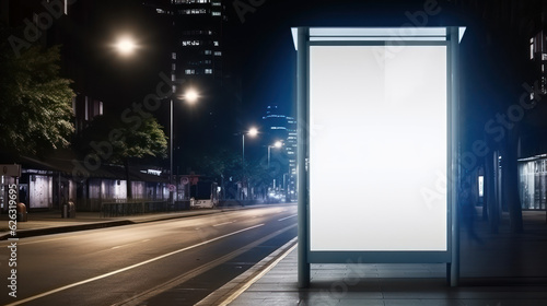 Advertising luminous billboard screen on the night street of the city.