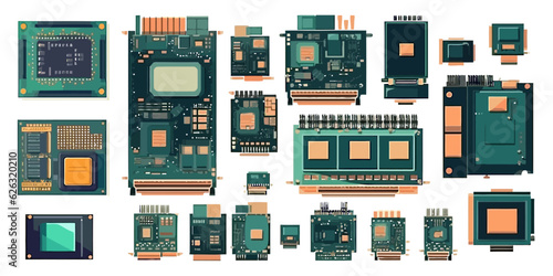 Ccentral processing unit set flat cartoon isolated on white background. Vector isometric  illustration 