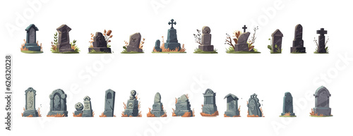 Tombstone set flat cartoon isolated on white background. Vector isometric  illustration