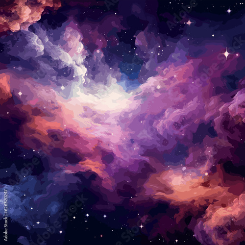 Vector space illustration. Nebula and galaxies in space. Colorful space background with stars.