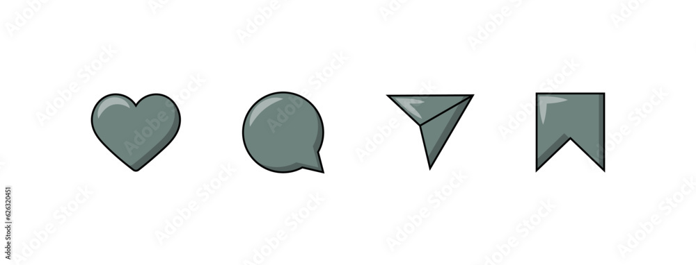 Like, comment, share and save icon set. social media notification icons , social network user interface flat icons, post reactions collection set. Vector illustration Like, comment, share and save icon set. social media notification icons , social network user interface flat icons, post reactions collection set. Vector illustration