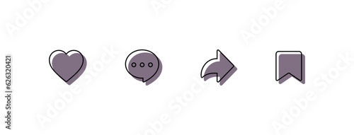 Like, comment, share and save icon set. social media notification icons , social network user interface flat icons, post reactions collection set. Vector illustration